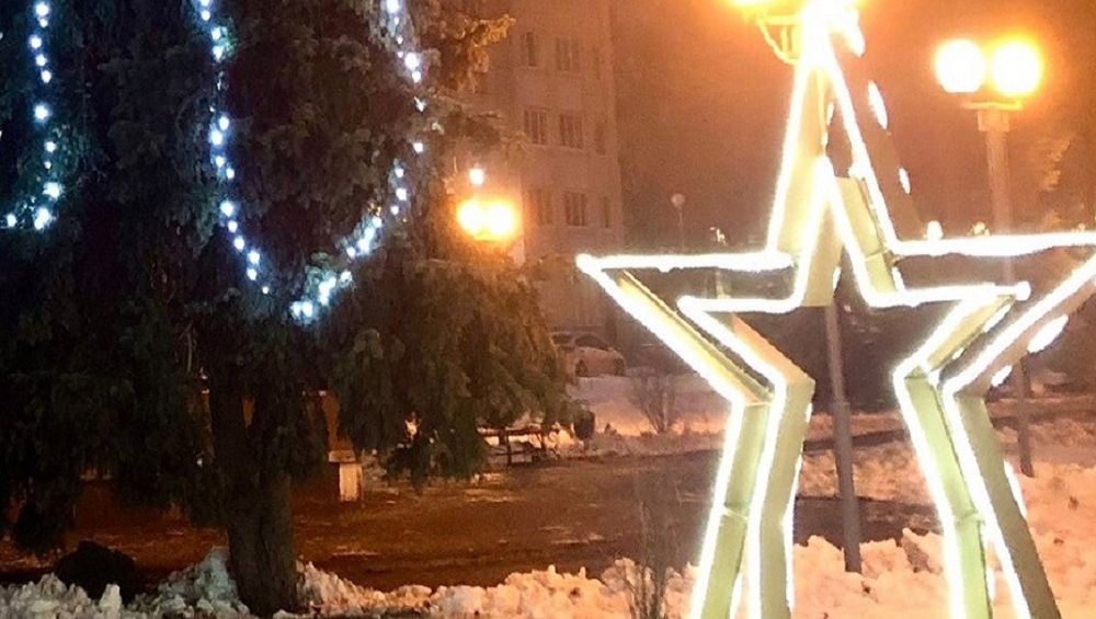 Сквер Фокина в Брянске окрасился в цвета нового года