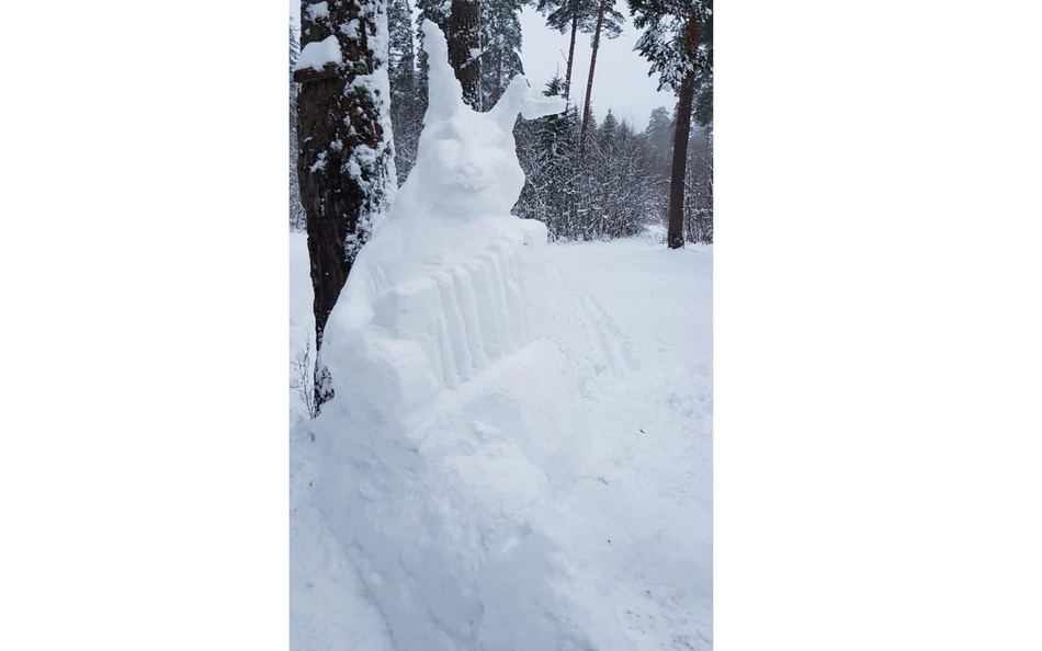 В брянском лесу завелся снежный заяц с гармонью