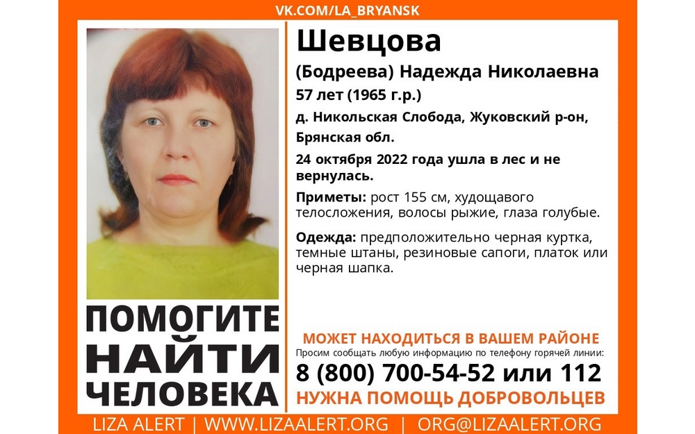 В лесу под Жуковкой заблудилась 57-летняя Надежда Шевцова