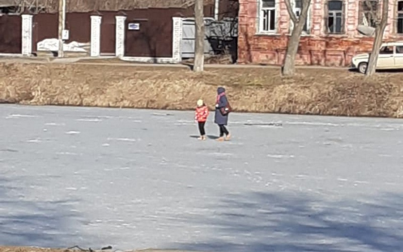 В Новозыбкове женщина повела ребенка по тонкому льду