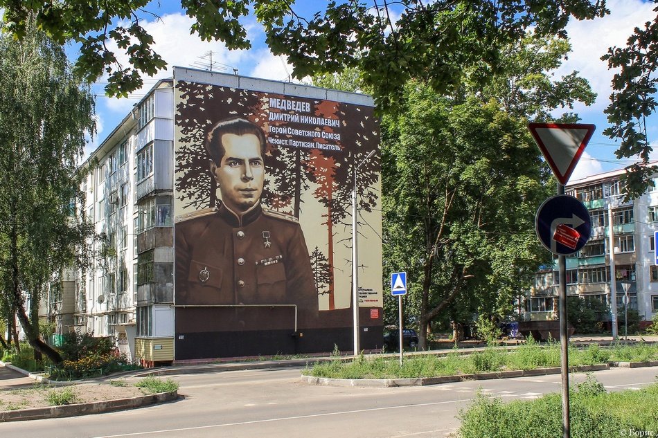 На стене многоквартирного дома в Брянске появился огромной портрет Медведева