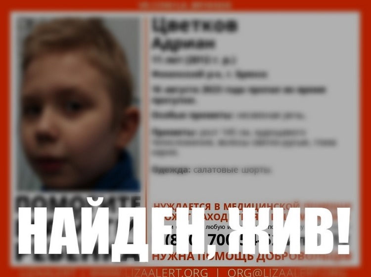 В Брянске пропавшего 11-летнего Адриана Цветкова нашли живым