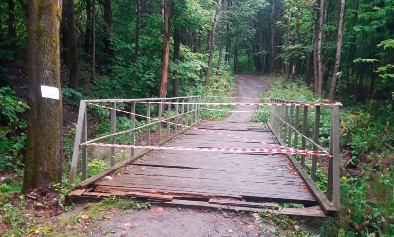 В роще «Соловьи» в Брянске обнаружен опасный пешеходный мост