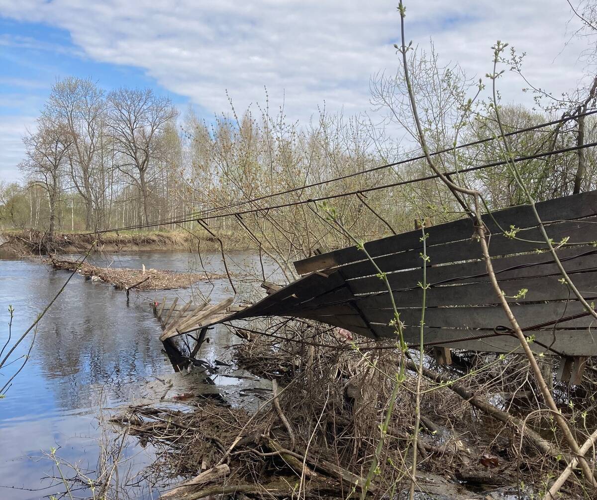 В селе Хотылево из-за весеннего паводка рухнул знаменитый подвесной мост