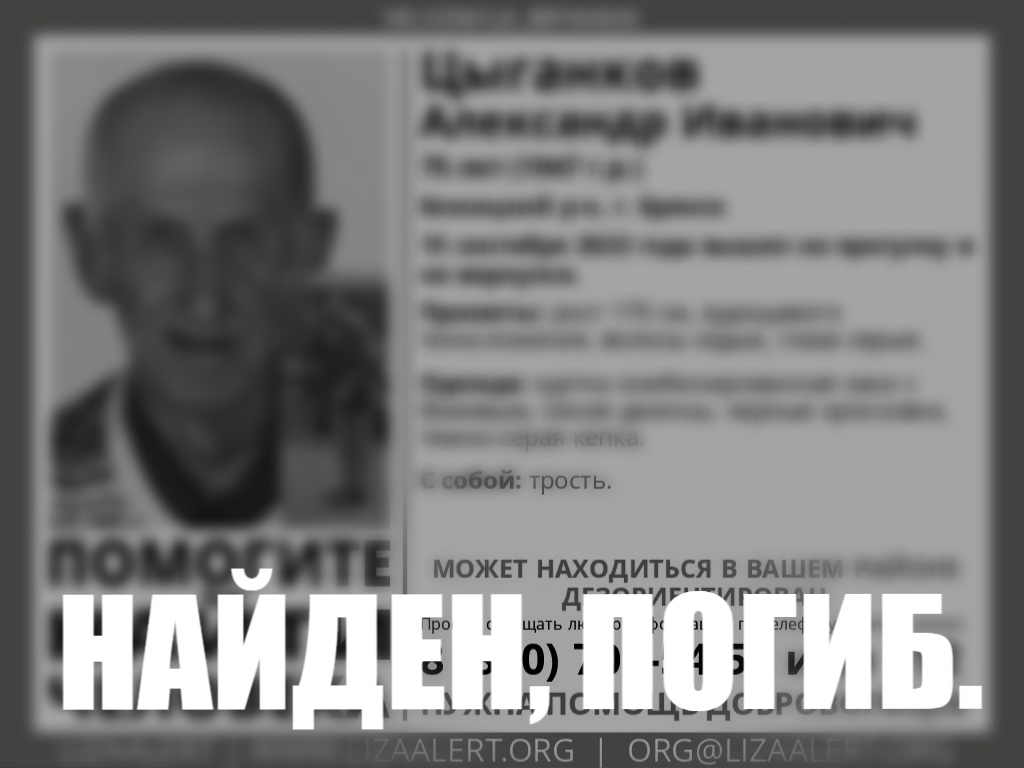 Найден погибшим пропавший в Брянске 75-летний Александр Цыганков