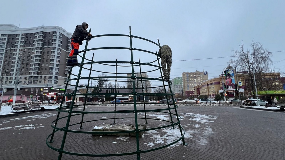 На Кургане Бессмертия в Брянске начали устанавливать елку