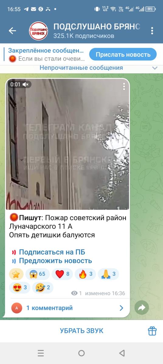 В Советском районе Брянска дети доигрались с огнём днём 26 августа