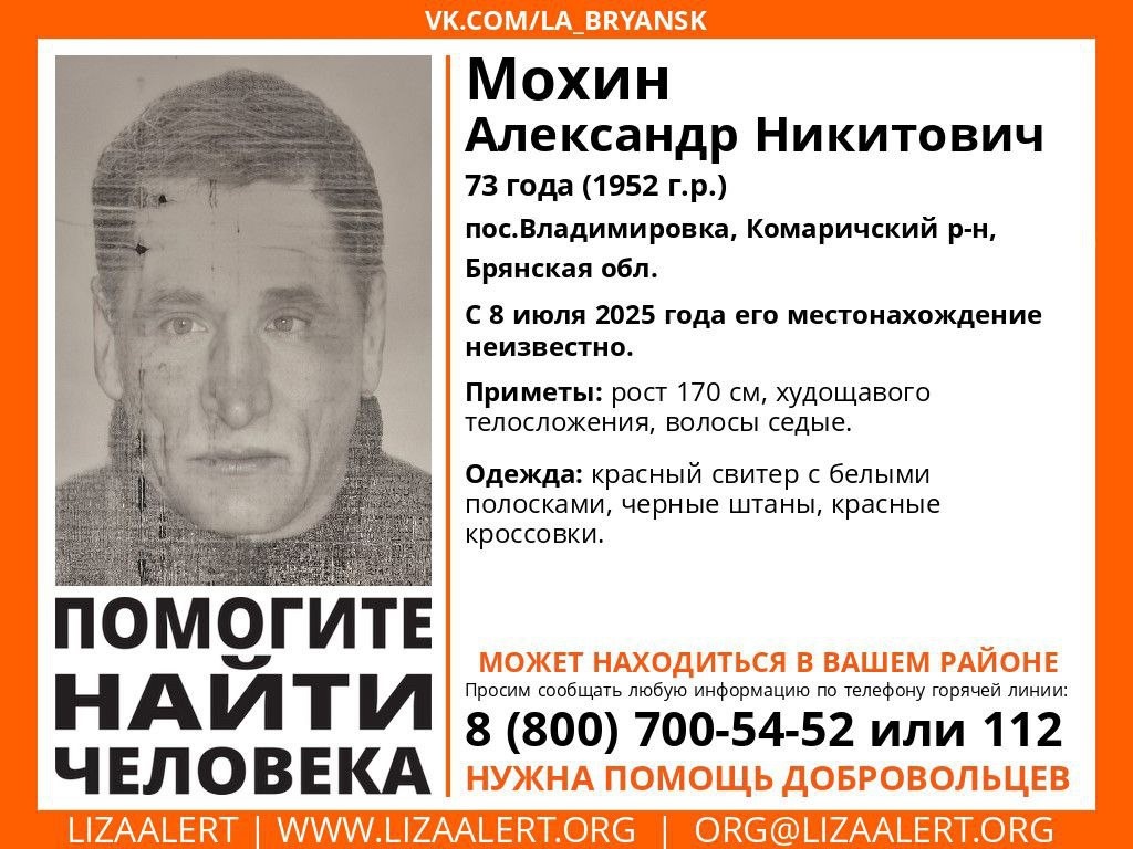 В Комаричском районе пропал 73-летний Александр Мохин