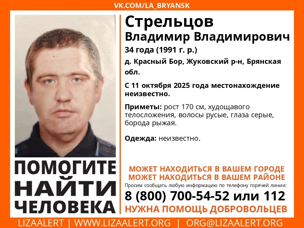 Поиски пропавшего брянца Владимира Стрельцова завершились