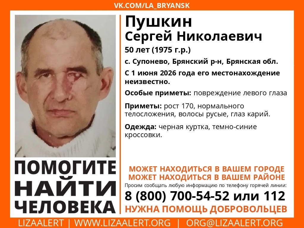 Под Брянском ищут пропавшего 50-летнего Сергея Пушкина